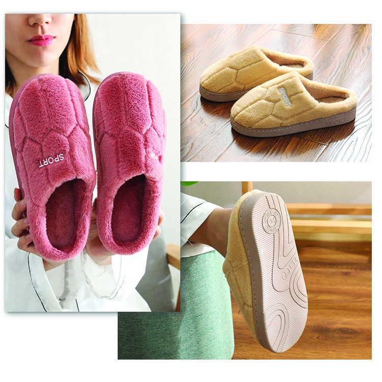 Dép bông đi trong nhà mùa đông, dép lông unisex đế cao su bám sàn tốt, mềm dẻo quai hoạt tiết đơn giản Sport TDO
