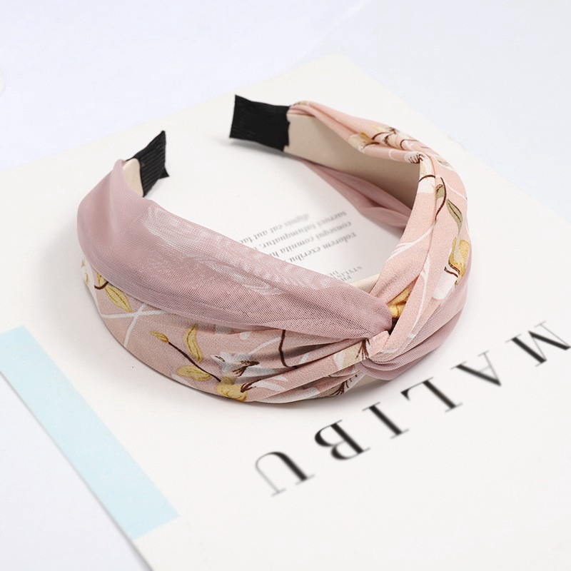Băng đô cài tóc có thắt nút bằng vải in hình phong cách Hàn Quốc dành cho nữ