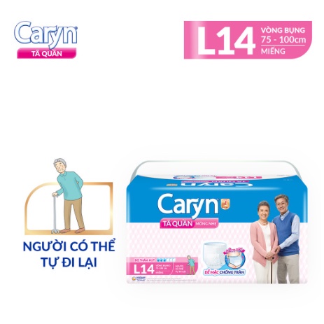 (Tách lẻ)Tã Bỉm Quần Người Lớn Caryn Mỏng Nhẹ Chống Tràn L14,XL12 Miếng Dành Cho Người Già Có Thể Tự Đi