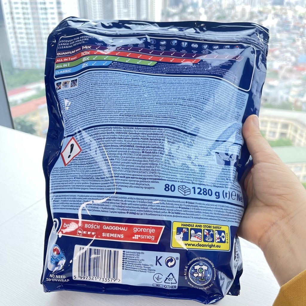 Viên rửa chén bát Finish All in one max, 3in1, all in 1 Nhập khẩu Đức