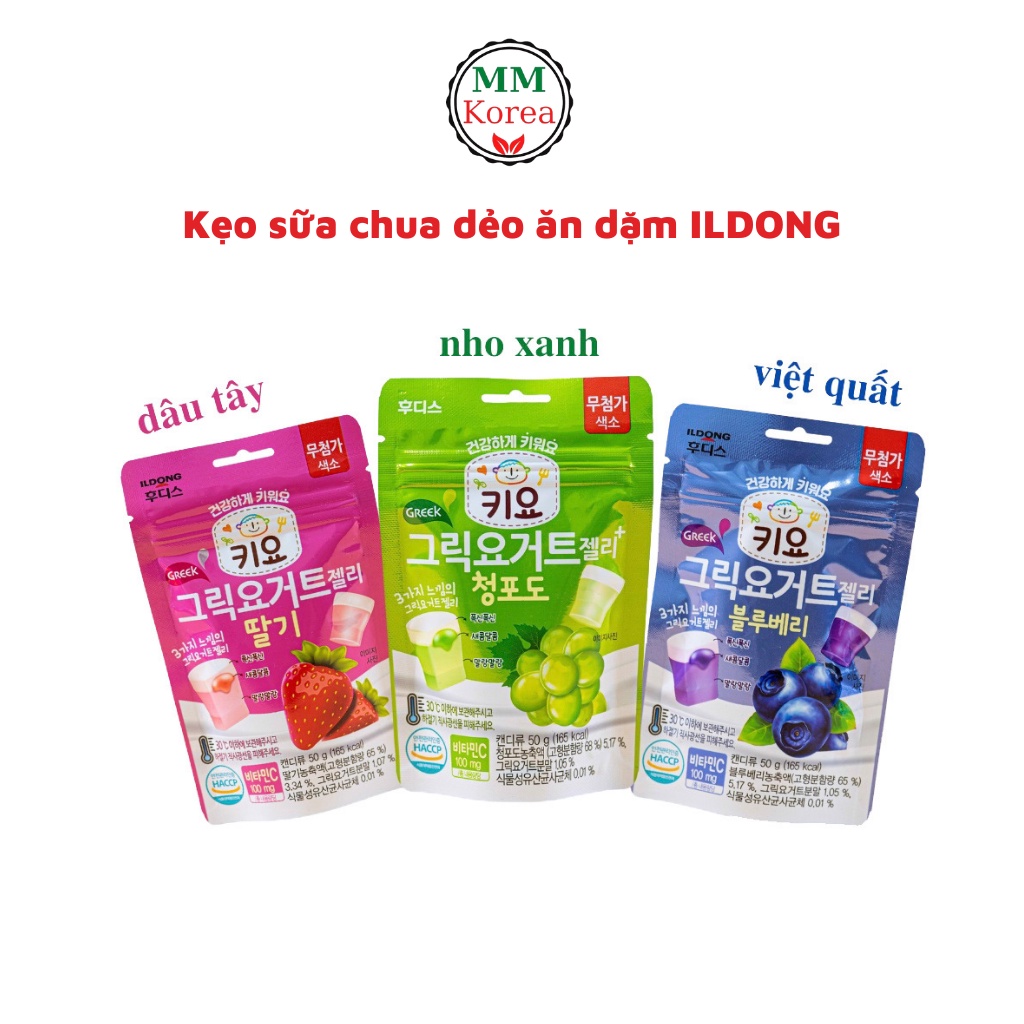 Kẹo sữa chua dẻo ăn dặm ILDONG Hàn Quốc với 3 vị hoa quả tươi ngon dành cho bé từ 12 tháng tuổi