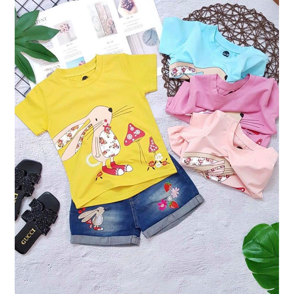 [SIZE ĐẠI] SÉT ÁO THUN CON THỎ PHỐI QUẦN SHORT JEAN