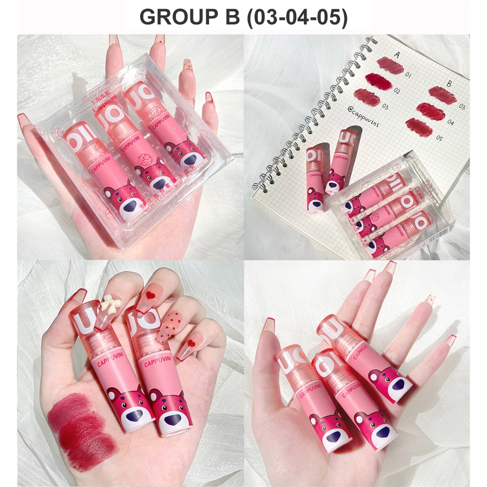 Cappuvini 3 Gói Bộ Gấu Hồng Môi Bùn Matte Lip Men Nhung Trắng Trong Nước Tẩy Trang Mắt Môi ANNIES