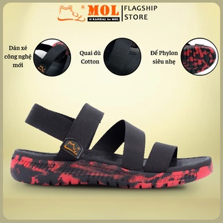 Giày Sandal MOL Unisex Nam Nữ 3 Quai Siêu Nhẹ Quai Dù Đi Học Đi Làm Đi Du Lịch Màu Đen Camo Đỏ Mã MS2