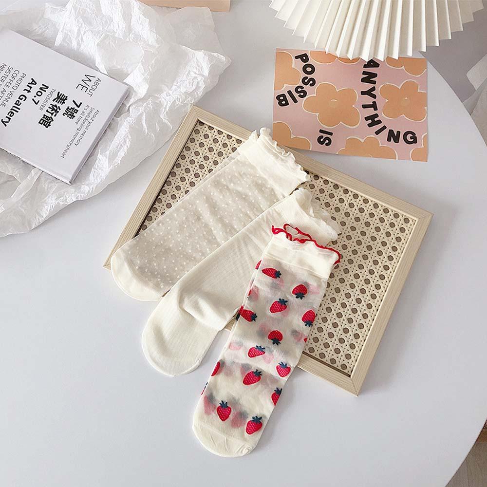 Vớ Lolita Họa Tiết Dâu Tây Phối Bèo Dễ Thương Thời Trang Mùa Hè Cho Bé Gái