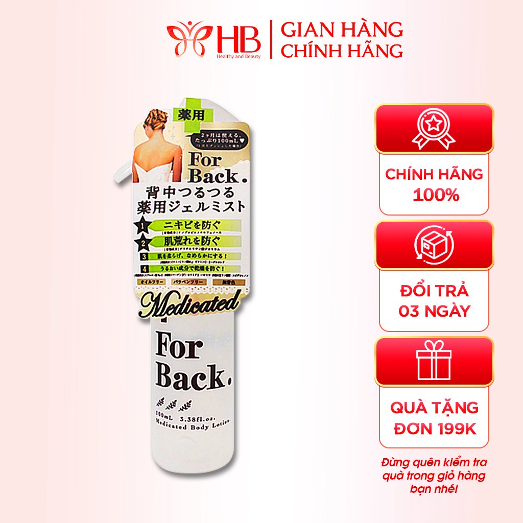 Xịt mụn lưng For Back Body Lotion 100ml, chai xịt ngừa mụn, gel giảm mụn lưng Pelican For Back