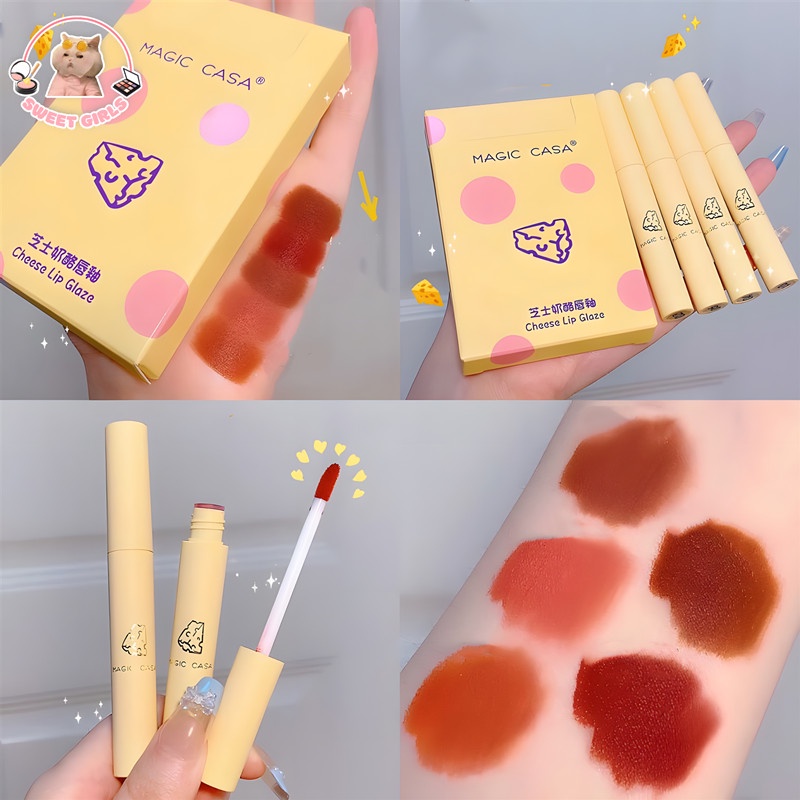 5 Color Cheese Matte Velvet Lip Tint Set Matte Lip Glaze Soft Misty Color Long Lasting Lip Gloss Lipstick