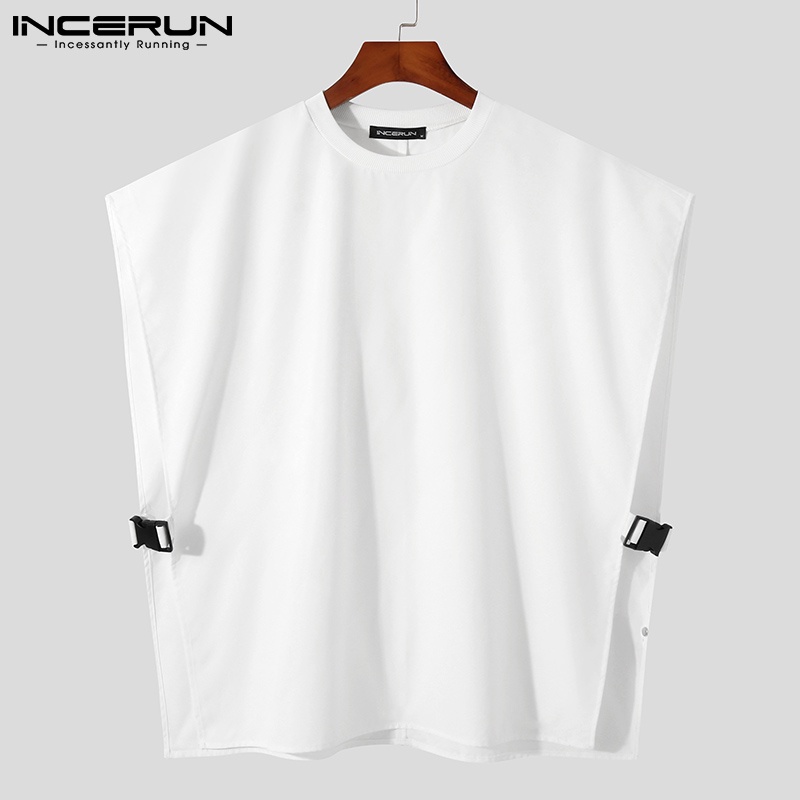 Áo kiểu INCERUN cổ tròn không tay màu trơn thời trang dành cho nam với 3 màu tùy chọn