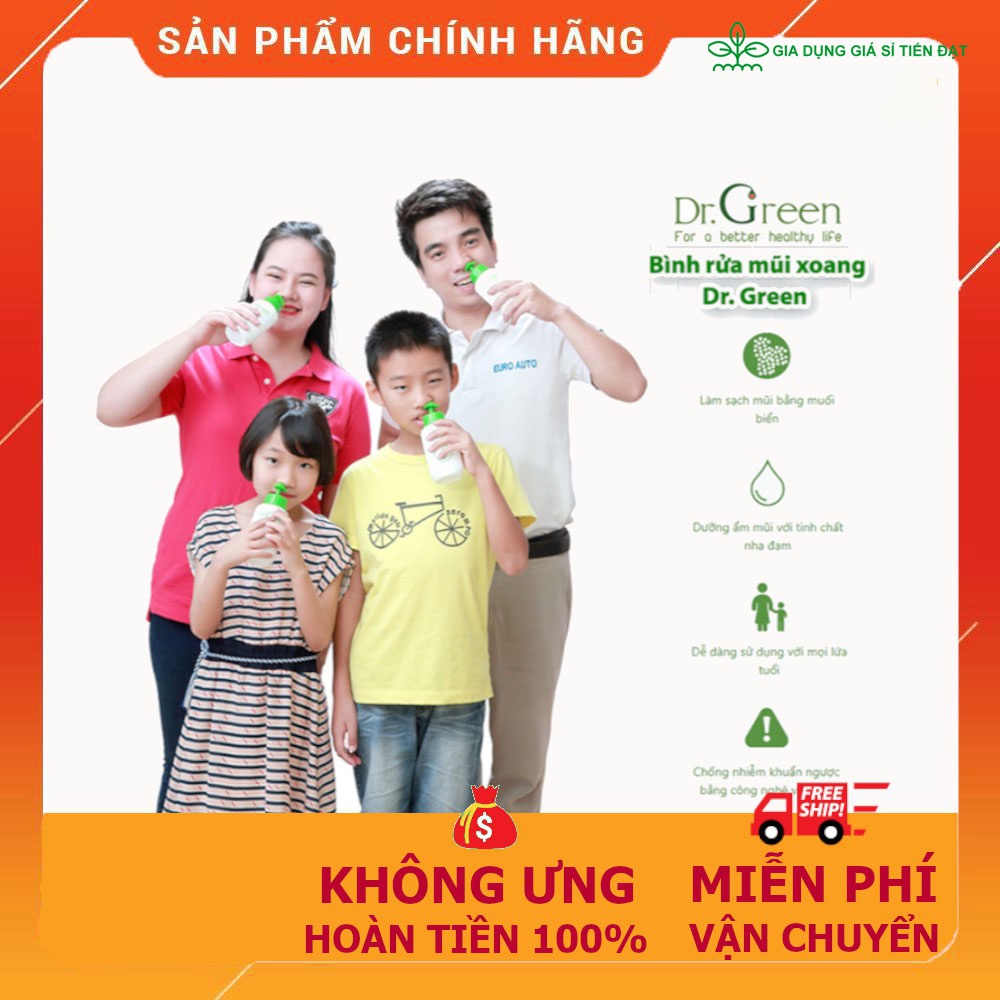 Bình Rửa Mũi Dr Green 240ml Tặng Kèm 10 Gói Muối Biển - Không Lo Viêm Mũi, Ho Khi Giao Mùa