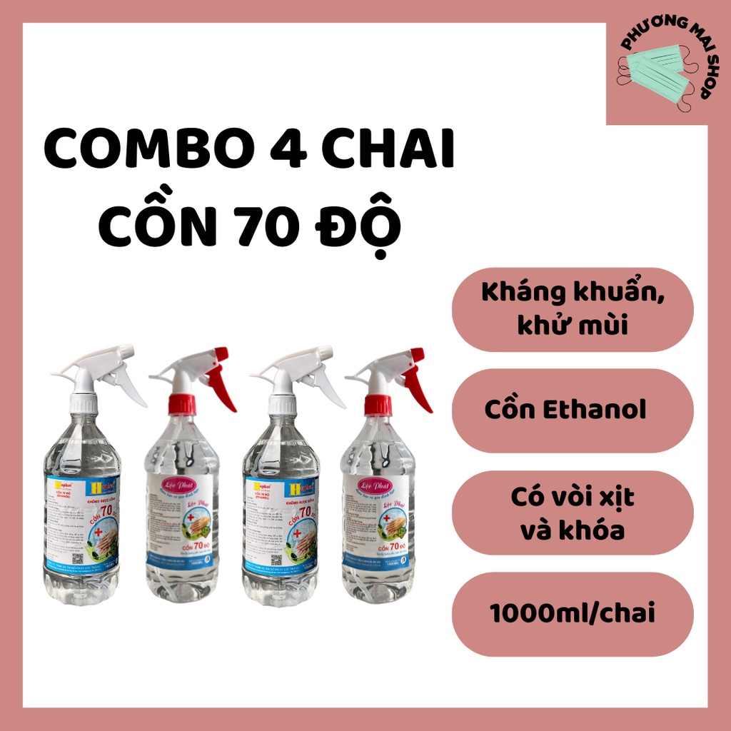 [HÀNG CHÍNH HÃNG] Cồn Xịt Khuẩn, Cồn Y Tế 70 độ ETHANOL - Chai 1 Lít có vòi xịt