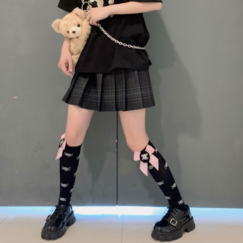 XIXI Tất Chân Cao Qua Gối In Hình Đầu Lâu Phong Cách Lolita Cho Nữ