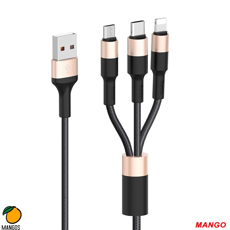Cáp Sạc Nhanh chống gập Hoco X26 3 đầu -Micro-Type C cho i.phone/Samsung/Oppo/