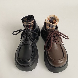 Giày Oxford Da Trơn Nữ Màu Đen Nâu Vintage GL02