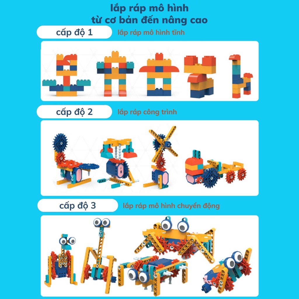 Đồ chơi lắp ráp thông minh cho bé 116 chi tiết kèm động cơ điện, đồ chơi phát triển tư duy cho trẻ em BOBIKIDS LR01