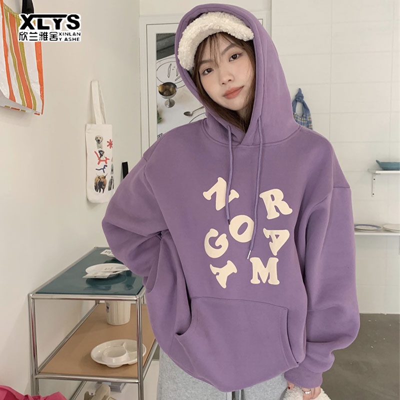 Áo hoodie XINLANYASHE dài tay in chữ cá tính phong cách Hàn Quốc thời trang thu đông