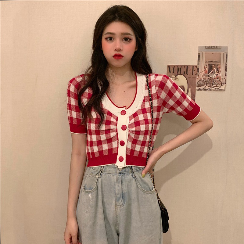 Áo Cardigan ZHELIHANGFEI Dệt Kim Ngắn Tay Cổ Chữ V Thời Trang