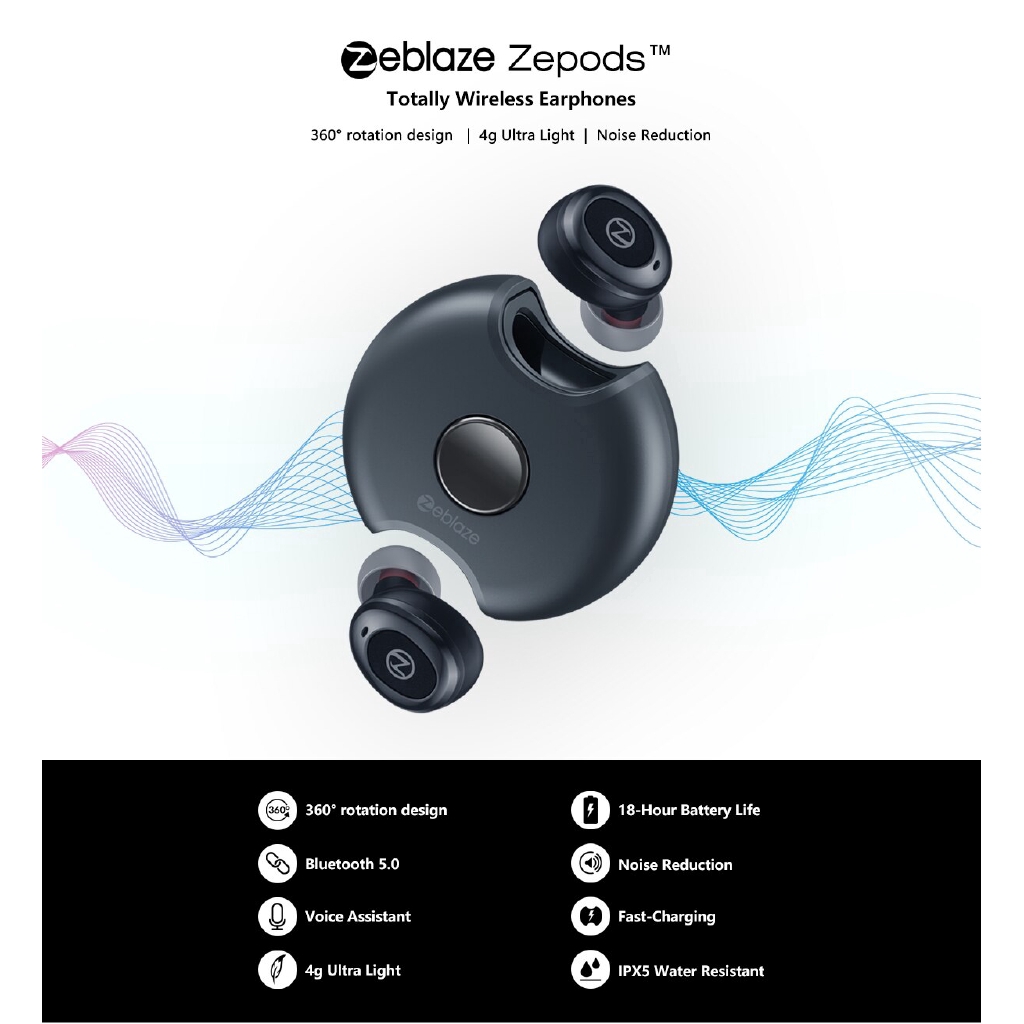 Tai nghe không dây Zeblaze Zepods Bluetooth 5.0 xoay được 360 độ chống nước nghe được 18h