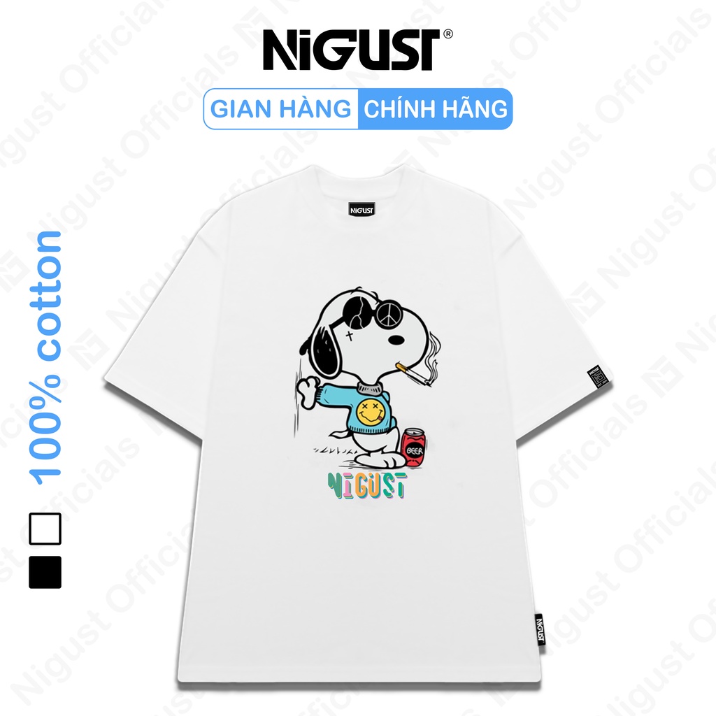 Áo Thun Nam Nữ Tay Lỡ Cổ Tròn Local Brand Nigust N254, áo phông nam nữ Unisex Snoopy Nigust Form Rộng