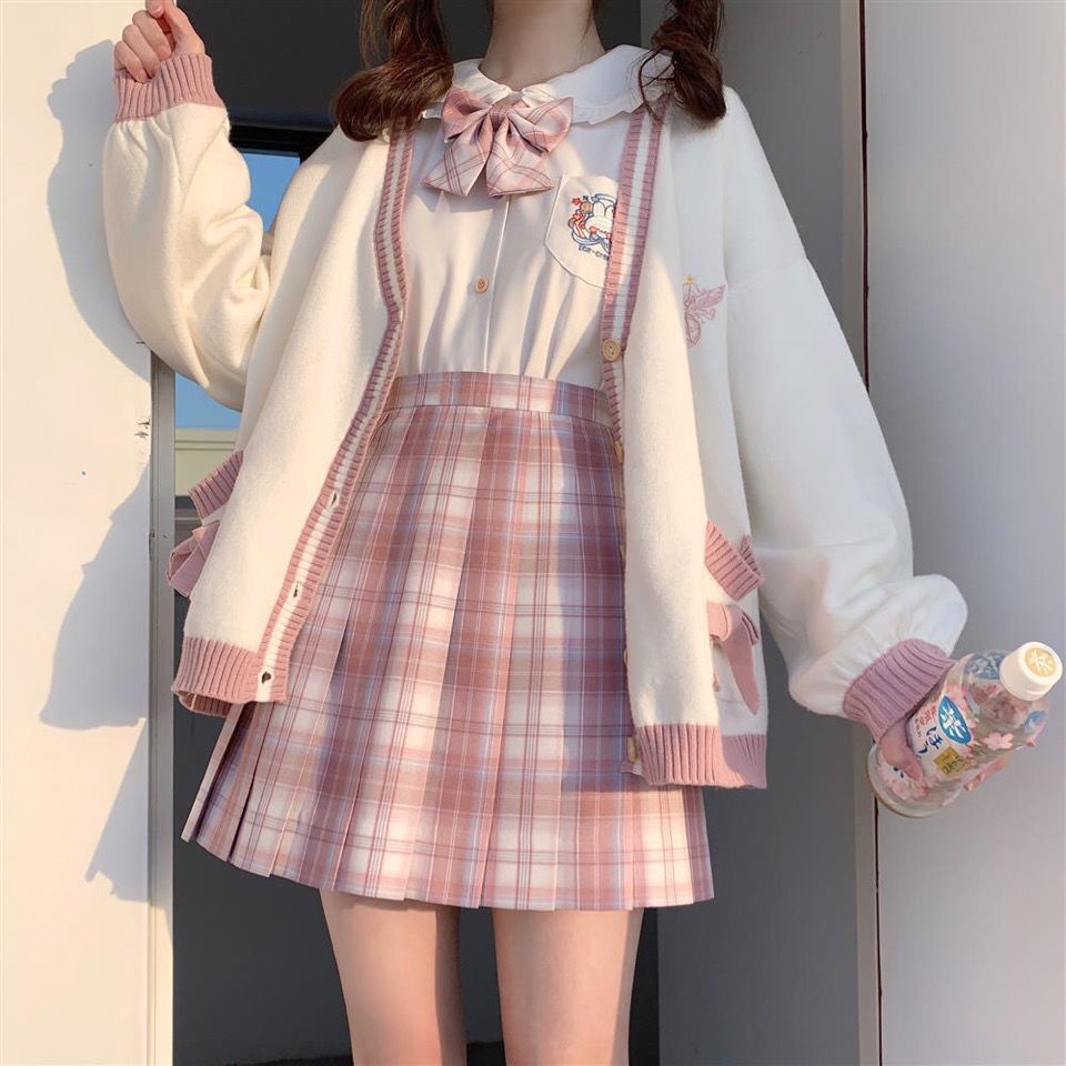 Áo Khoác Cardigan Dệt Kim Cổ Chữ v Dáng Rộng Thêu Họa Tiết Thắt Nơ Phong Cách Nhật Bản Thời Trang Thu Đông