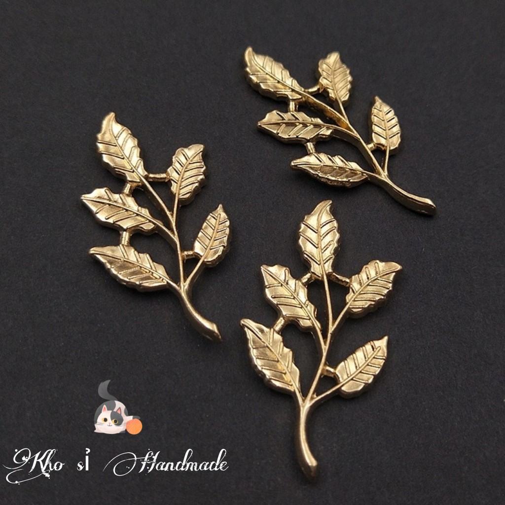 Cành 5 lá mạ kim loại 2.5*4.2cm - Phụ kiện đính túi, ví, hoa vải, bờm nơ, cài áo  Handmade