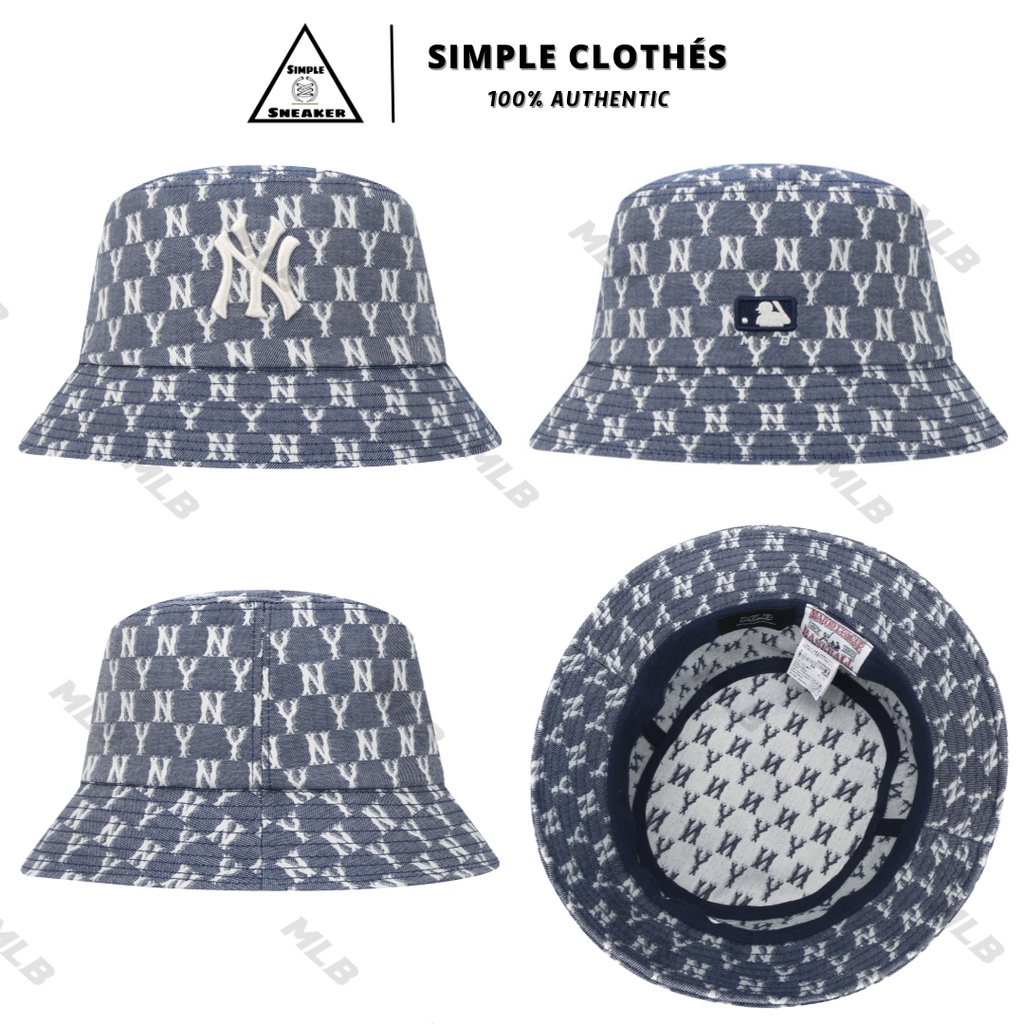 Mũ MLB MONOGRAM BLUE JACQUARD BUCKET HAT 🔥CHÍNH HÃNG🔥Nón Vành Tròn Màu Xanh Bò MLB  - SIMPLE SNEAKER