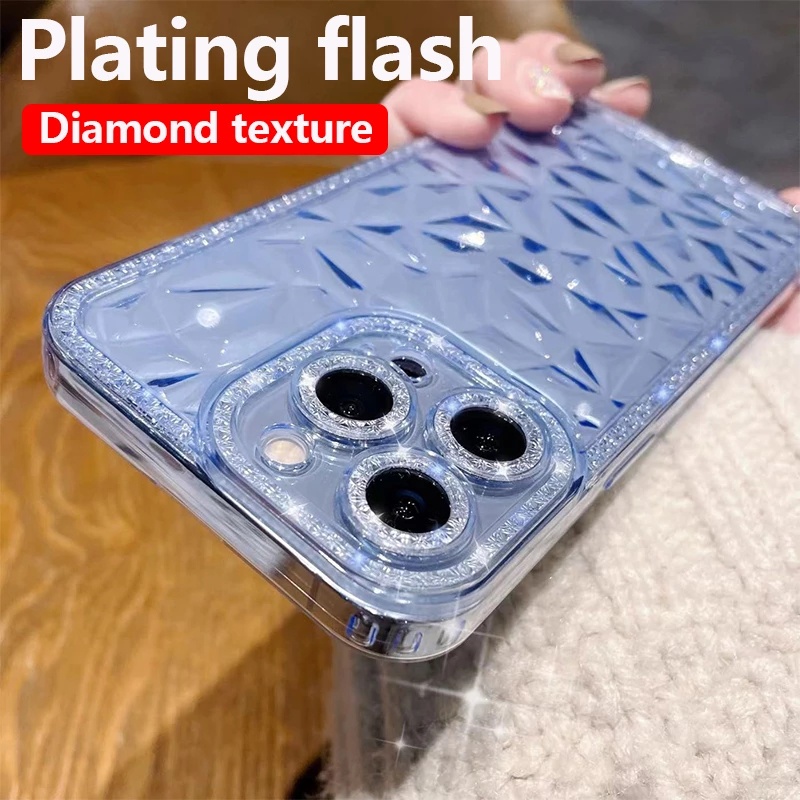 Ốp Điện Thoại TPU Mềm Trong Suốt Vân Kim Cương Cho for iPhone 14 13 12 11 Pro Max SE 2 XS XR X 8 7 Plus 6 6s Plus