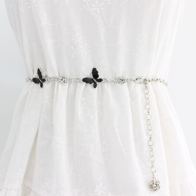 Thắt Lưng Dây Xích Bằng Kim Loại Hình Bướm Đính Đá Phong Cách Punk Hip Hop Thanh Lịch Có Thể Điều Chỉnh Cho Nữ