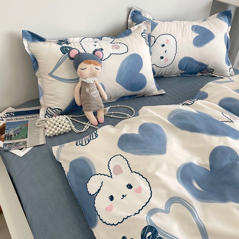 Bộ chăn ga gối Cotton poly M2T bedding, vỏ chăn mền, drap ga giường và 2 vỏ gối - PL thỏ cute