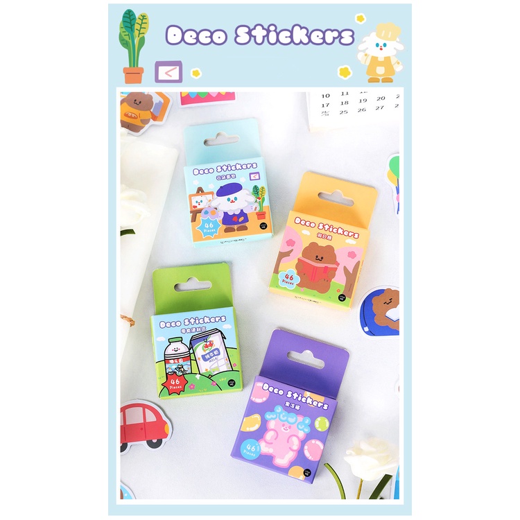 Sticker hộp 46 miếng dán - Gấu Nhỏ - Hộp nhãn dán trang trí sổ tay bullet journal - M446