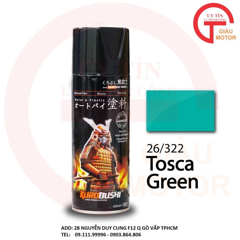 322 _ Chai sơn xịt sơn xe máy Samurai 322 màu xanh tosca _ Tosca Green _ Tốt, ship nhanh, giá rẻ
