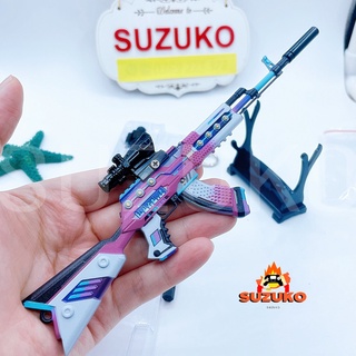 Mô hình kim loại lắp ráp AKM pubg mini skin Purple Melody 22cm Tặng kèm kệ đỡ trưng bày