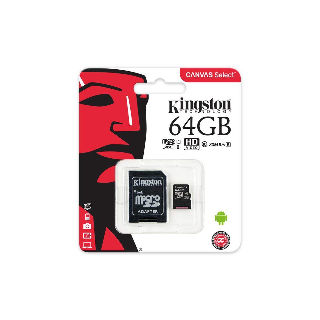 Thẻ nhớ Kingston 64Gb MicroSD Class 10 UHS-1 và đầu chuyển | BigBuy360 - bigbuy360.vn