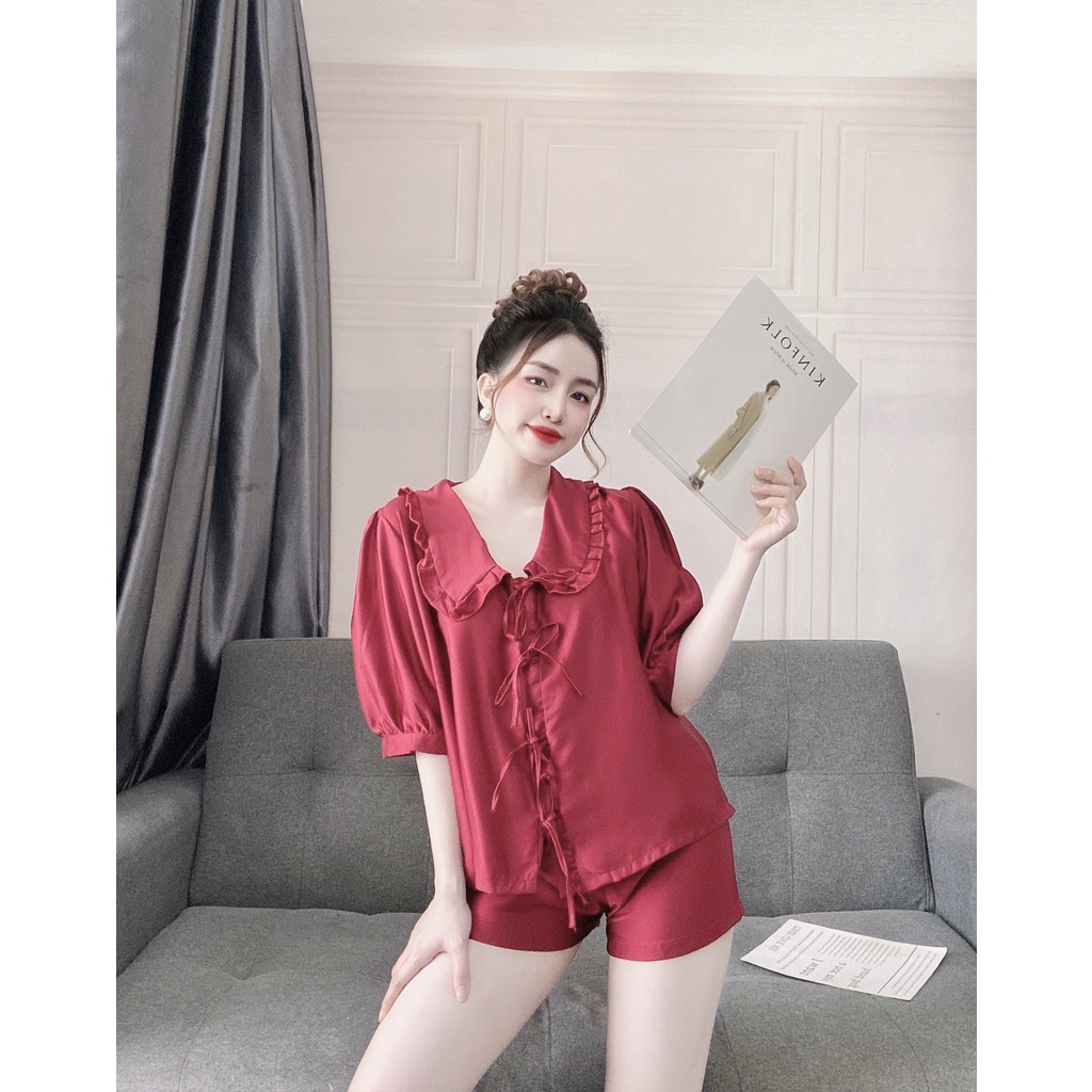 Đồ bộ lụa lụa mặc nhà quần đùi tay cộc TUTA bộ ngủ tiểu thư dễ thương chất satin cao cấp mềm mượt thoáng mát - dn036 | BigBuy360 - bigbuy360.vn