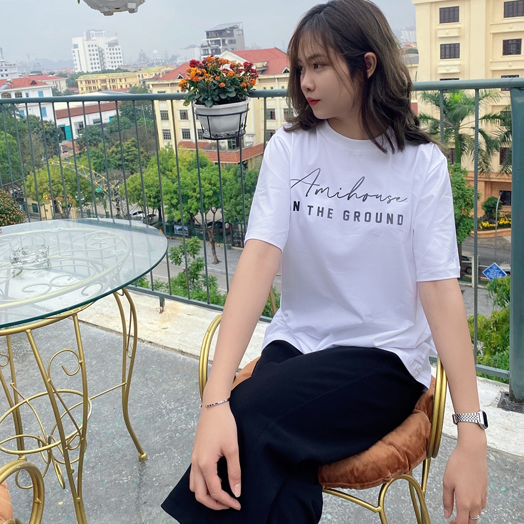 Áo phông tay lỡ AMIHOUSE unisex basic ngắn tay rộng rãi