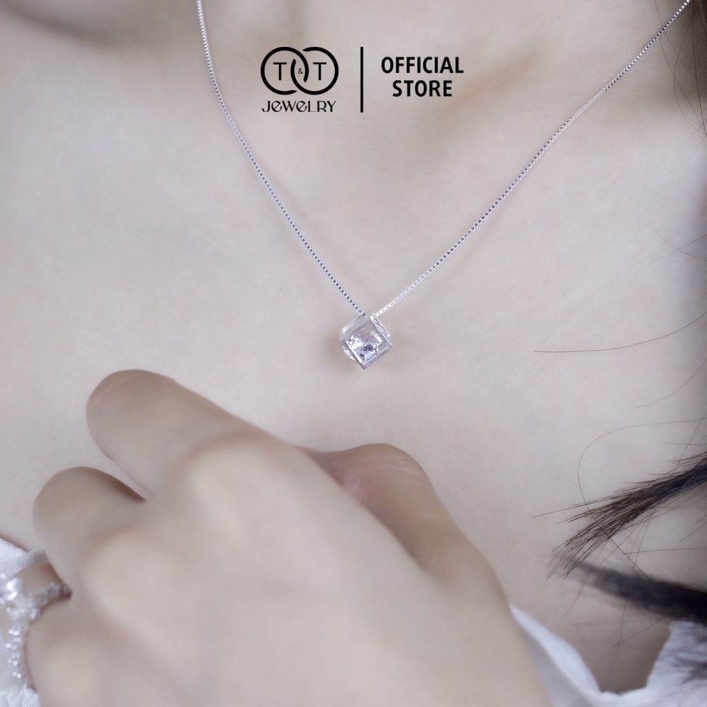 Dây chuyền Bạc nữ Rubik Tinh Xảo s925 Mặt Đá Tròn T&amp;T Jewelry cao cấp DC03
