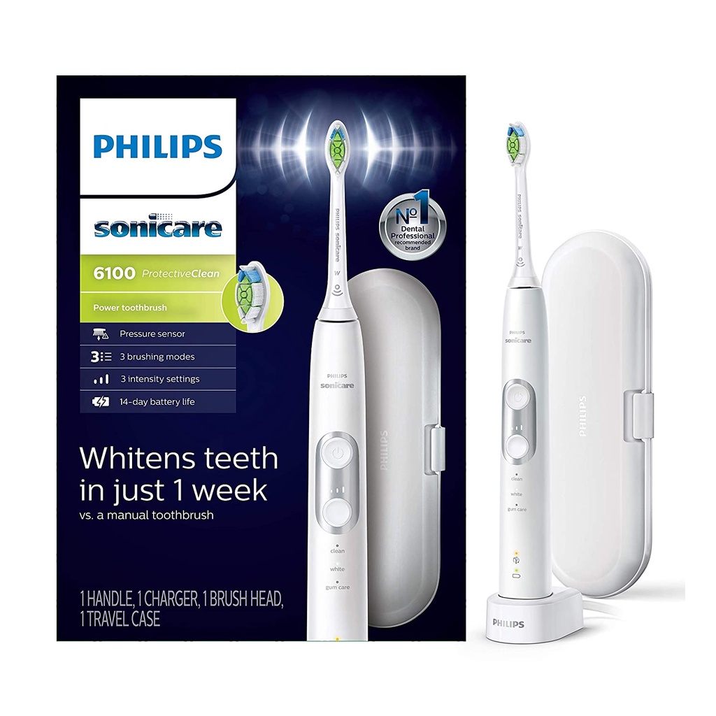Bàn chải điện Philips Sonicare 6100 - Bàn chải đánh răng điện 3 chế độ, điều chỉnh lực chải.