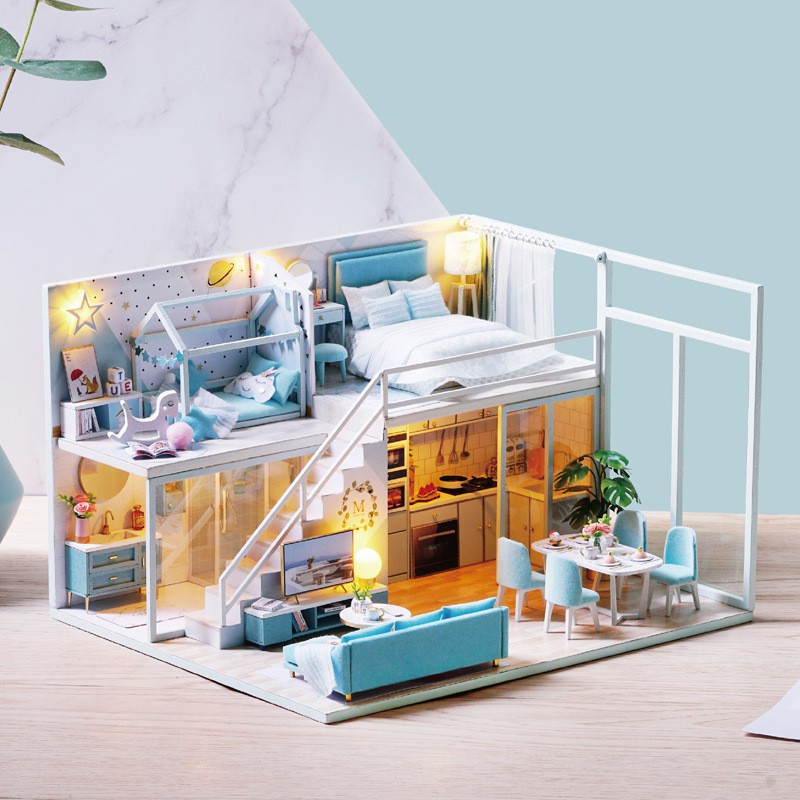 Mô hình nhà búp bê DIY Doll House Miniature_ POETIC_LIFE _CÓ KEO+ MICA CHE BỤI