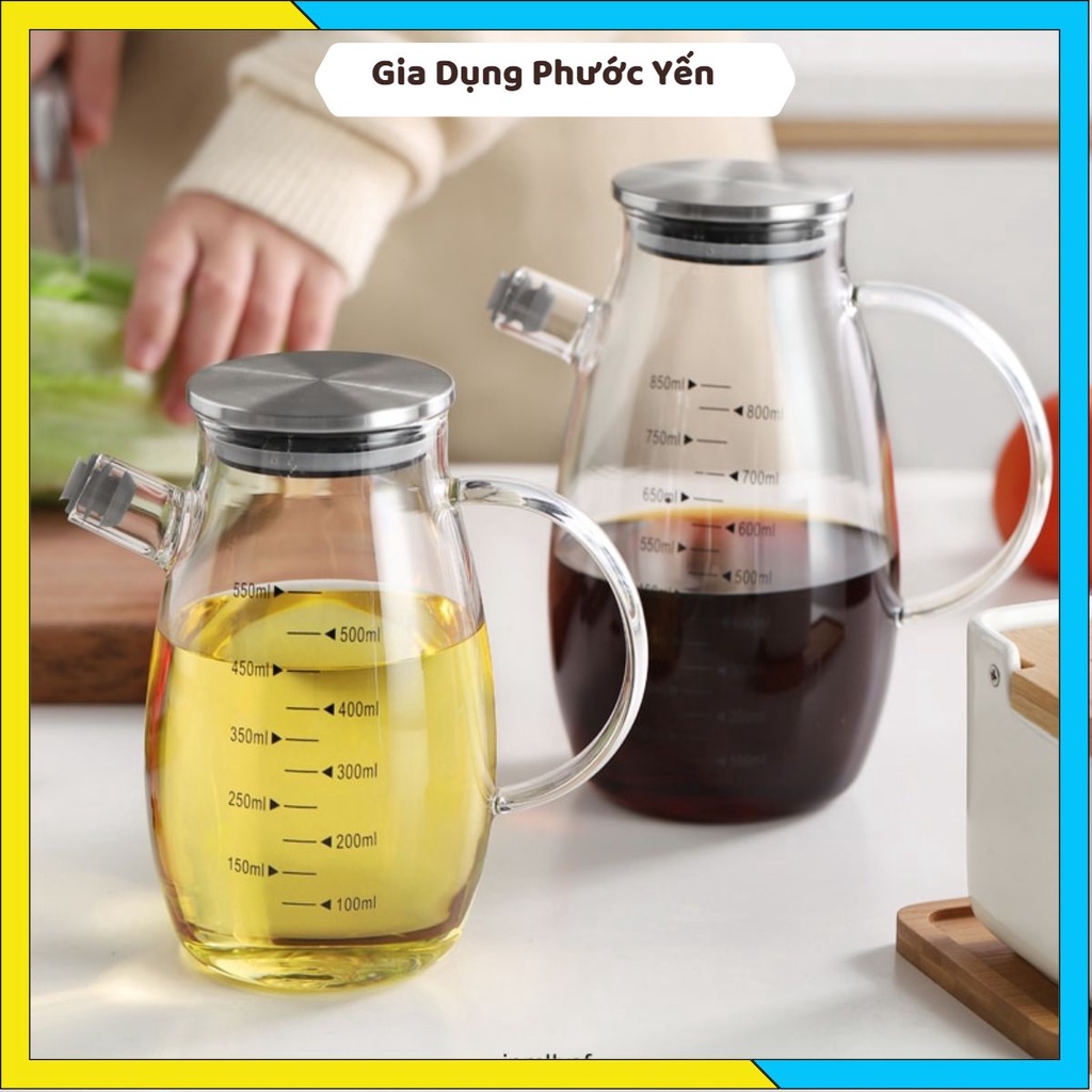 Bình đựng dầu rót dầu thủy tinh 550ml chia vạch tiện lợi
