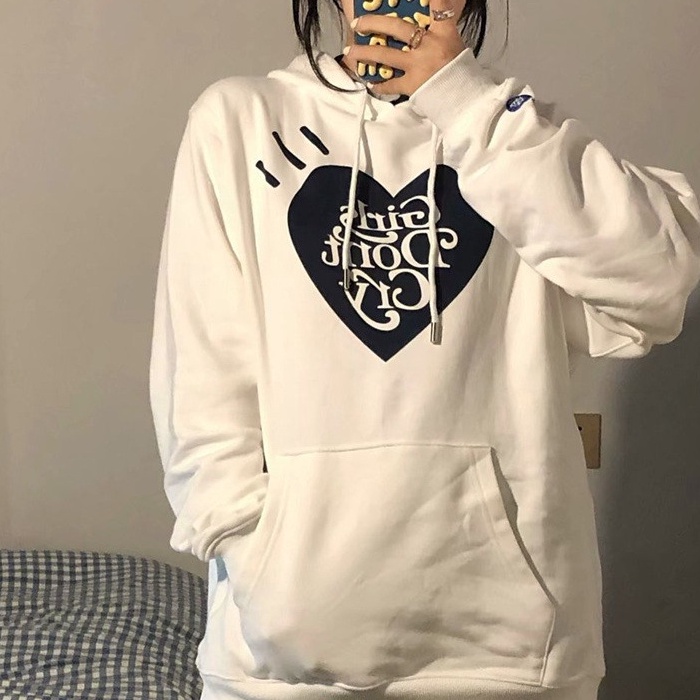 ZHELIHANGFEI Áo Hoodies Tay Dài Hoạ Tiết Trái Tim Phong Cách Preppy