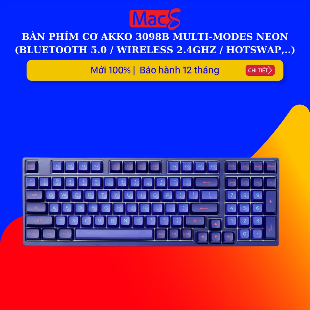 Bàn phím cơ AKKO 3098B Multi-modes NEON (Bluetooth 5.0 / Wireless 2.4Ghz / Hotswap / v.v..)
