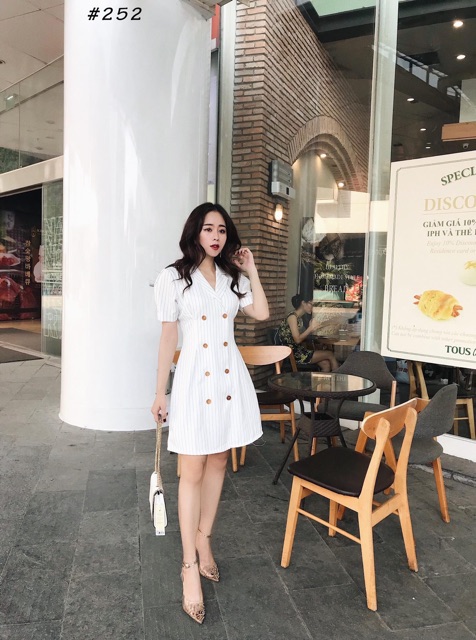 Đầm kiểu vest sọc trắng 2 lớp size S M (kèm ảnh thật)