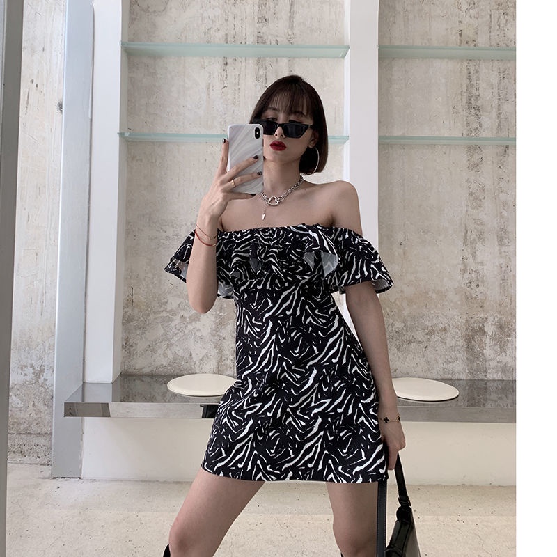 Đầm Chữ A Hở Vai In Họa Tiết Ngựa Vằn Thời Trang Mùa Hè Dành Cho Nữ