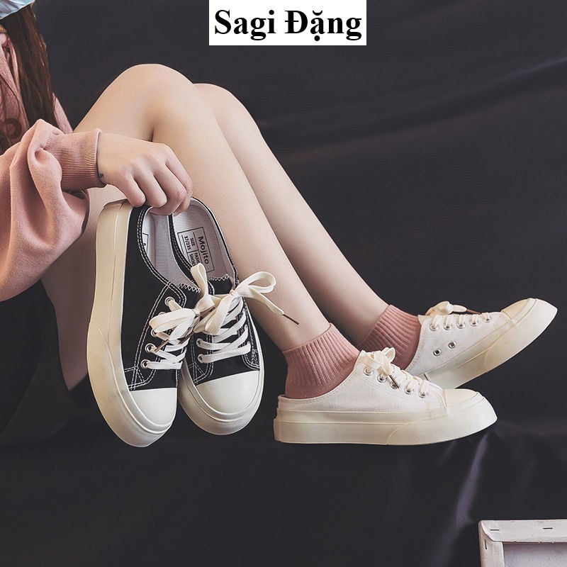 Giày đạp gót cv đế cao dày full box, giày ulzzang lười sục vải canvas chất lượng cao