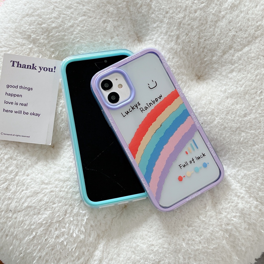 Ốp Điện Thoại TPU Silicon Mềm Trong Suốt Hình Mặt Cười Và Cầu Vồng 3 Trong 1 Cho iPhone 13 12 11 Pro Max XS XR 8 7 Plus