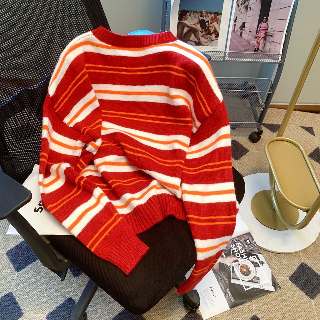 Áo Sweater Cổ Tròn Tay Dài Họa Tiết Kẻ Sọc Ngang Thời Trang Mùa Thu Mới Cho Nữ