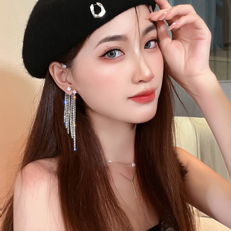 Khuyên Tai Dạng Móc Tua Rua Dài Đính Đá Pha Lê Thanh Lịch Dành Cho Nữ Đi Tiệc Cưới