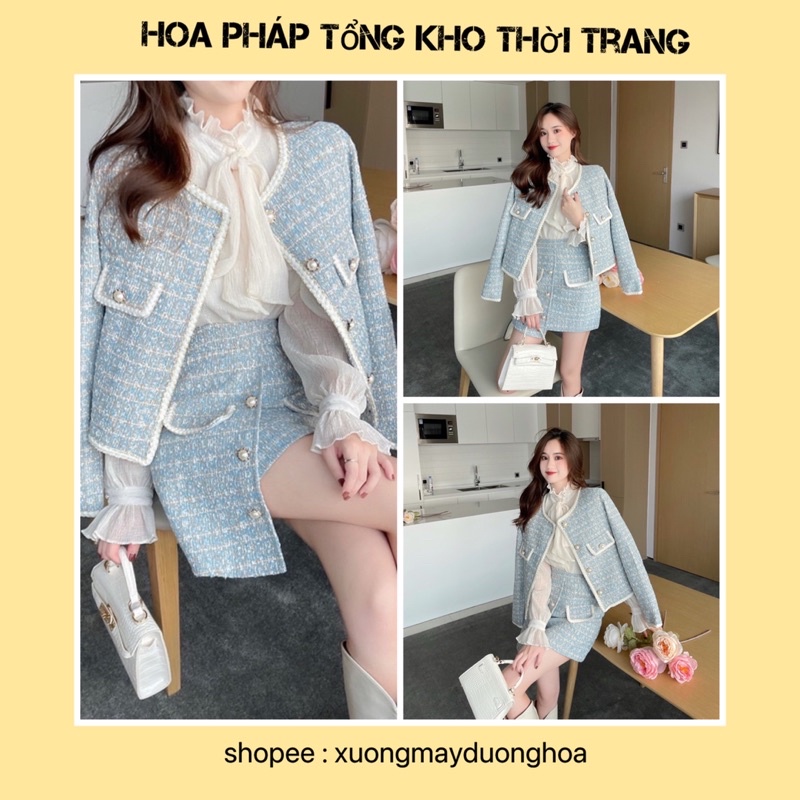 ⚡Bán Sỉ ⚡️Sét áo khoác dạ xanh mix chân váy vạt lệch cao cấp siêu hót(kèm ảnh thật)