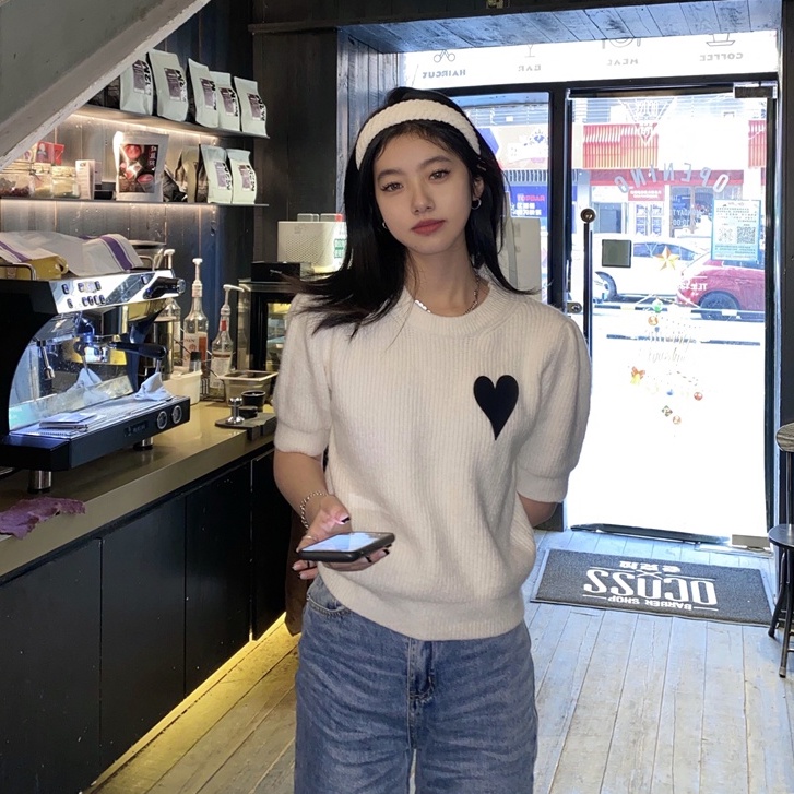 QADCOL Áo sweater Dệt Kim Tay Ngắn Dáng Rộng Thiết Kế Đơn Giản Hợp Thời Trang