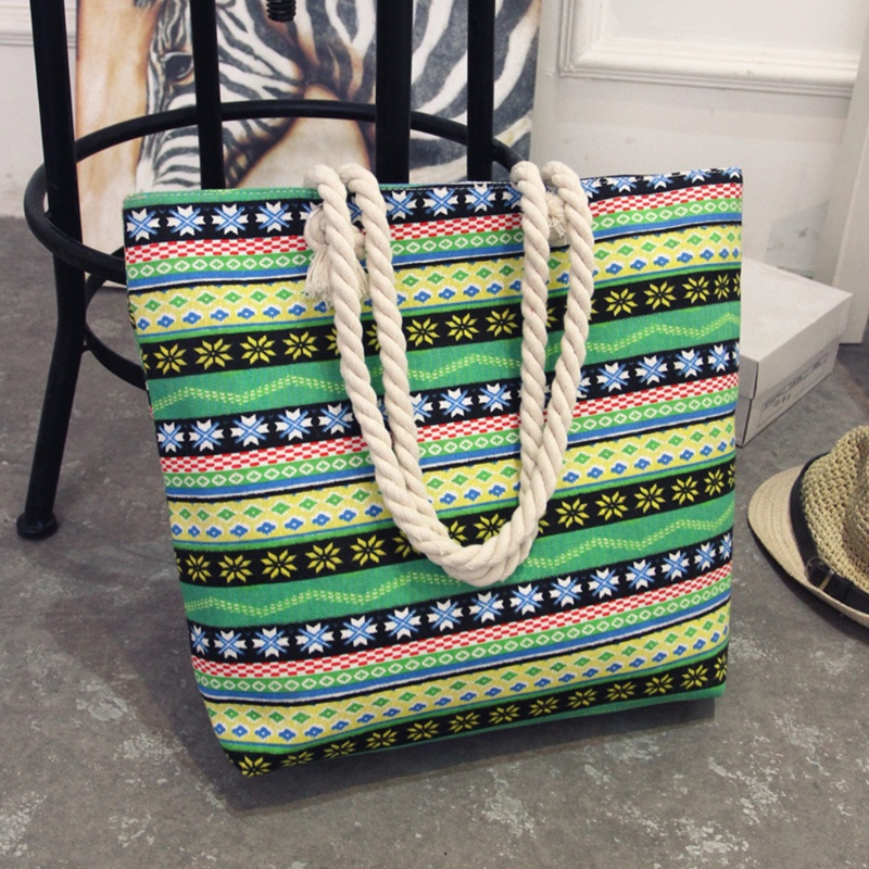 Túi Tote Đeo Vai / Xách Tay Bằng Vải Bạt Có Dây Kéo Sức Chứa Lớn In Họa