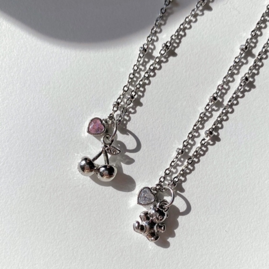 Vòng cổ thép titan mặt hình trái tim/quả cherry dễ thương